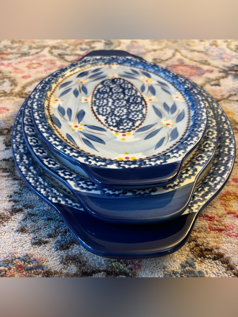 Temp-tations Presentable Ovenware by Tara Old World Blue Set of 3 Platters